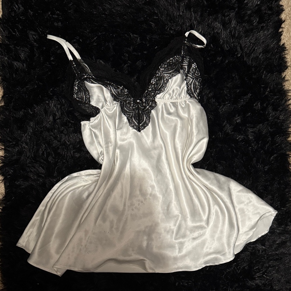 Victoria's Secret Silver Chemise with Black Lace